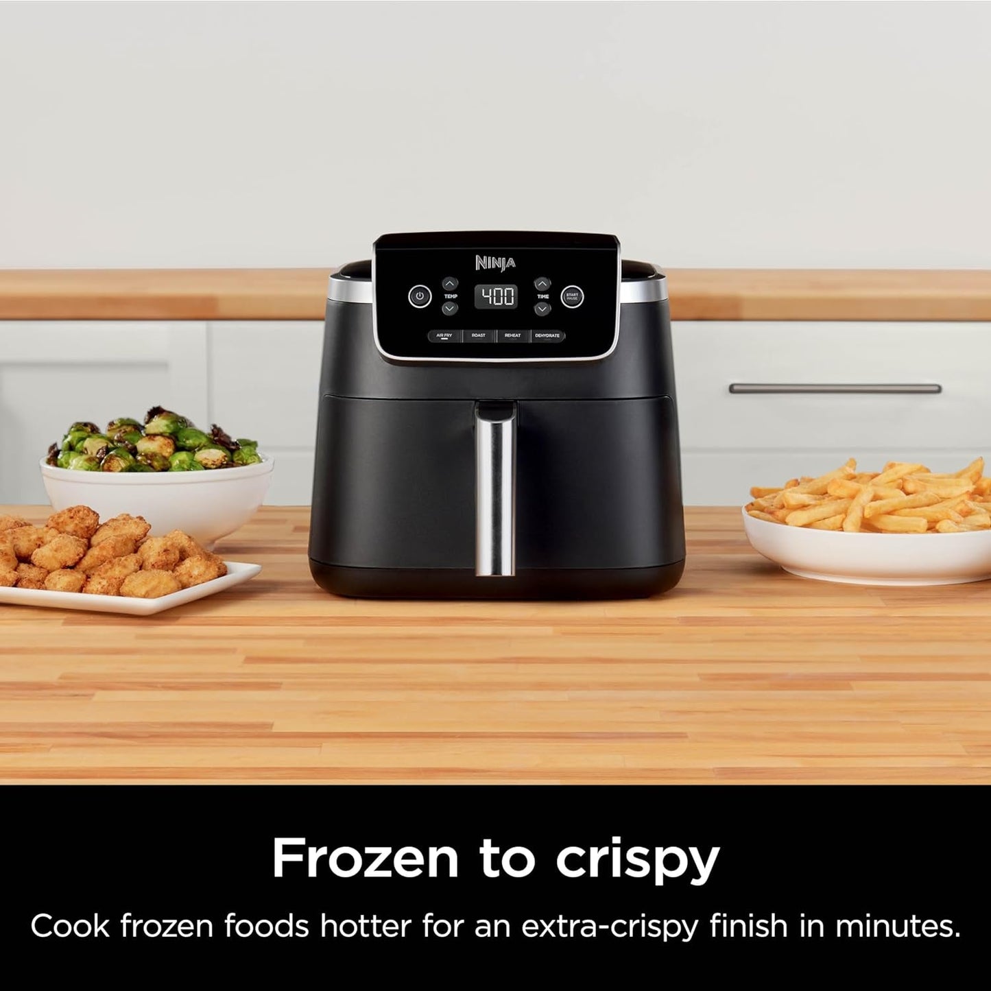 Ninja | Air Fryer | 4-In-1 Pro Air Fry, Roast, Reheat, Dehydrate | 5QT Capacity Fits up to 4Lbs of French Fries | 400F Max Temp | Nonstick Basket & Crisper Plate | 120V | Grey | AF141