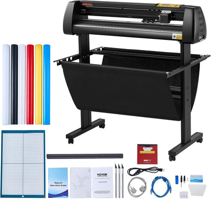 Vinyl Cutter 34Inch Bundle, Vinyl Cutter Machine Manual Vinyl Printer LCD Display Plotter Cutter Sign Cutting with Signmaster Software for Design and Cut,With Supplies, Tools