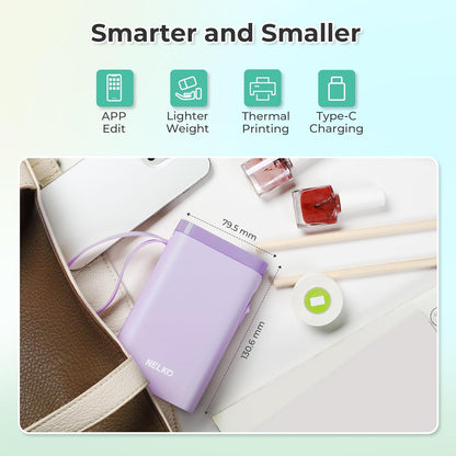 Nelko Label Maker Machine with Tape, P21 Bluetooth Label Printer, Wireless Mini Label Makers with Multiple Templates for School Office Home, Purple