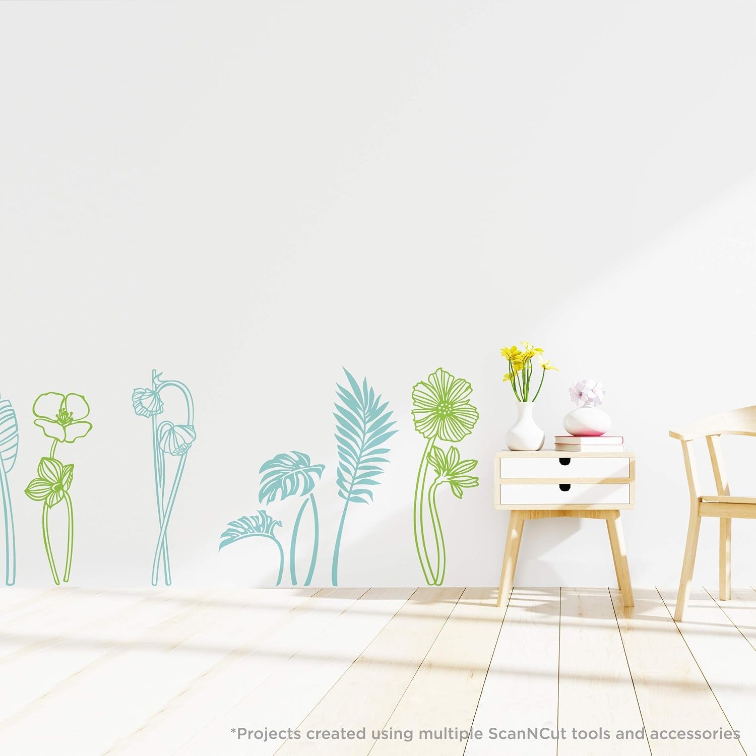 Brother Scanncut DX Home Deco Pattern Collection for Roll Feeder CADXRFDP02, Includes 21 Designs with Tropical Plants, Flowers, Frames and More, Make Vinyl Wall Decals up to 6' Long, White