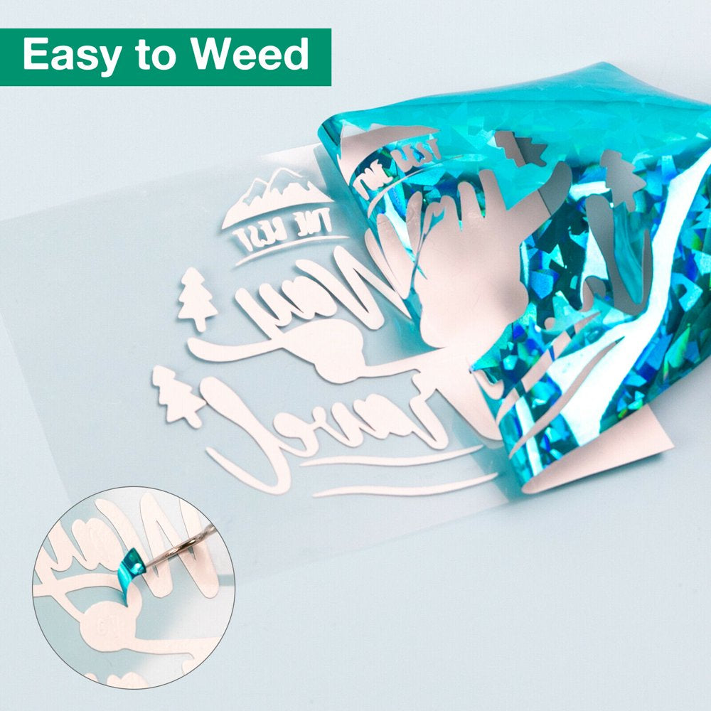 12" X 10 FT Crystal Blue Holographic Heat Transfer Vinyl HTV T-Shirt for Cricut