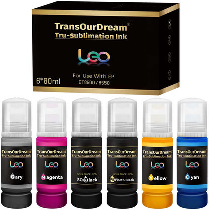 Transourdream 6 Color Sublimation Ink 480ML, 6X80Ml,(Bk PB C M Y GY) | Autofill Bottles, for ET-8500 ET-8550, Wide-Format Supertank Printers, Heat Press Transfer, on Mugs T-Shirts
