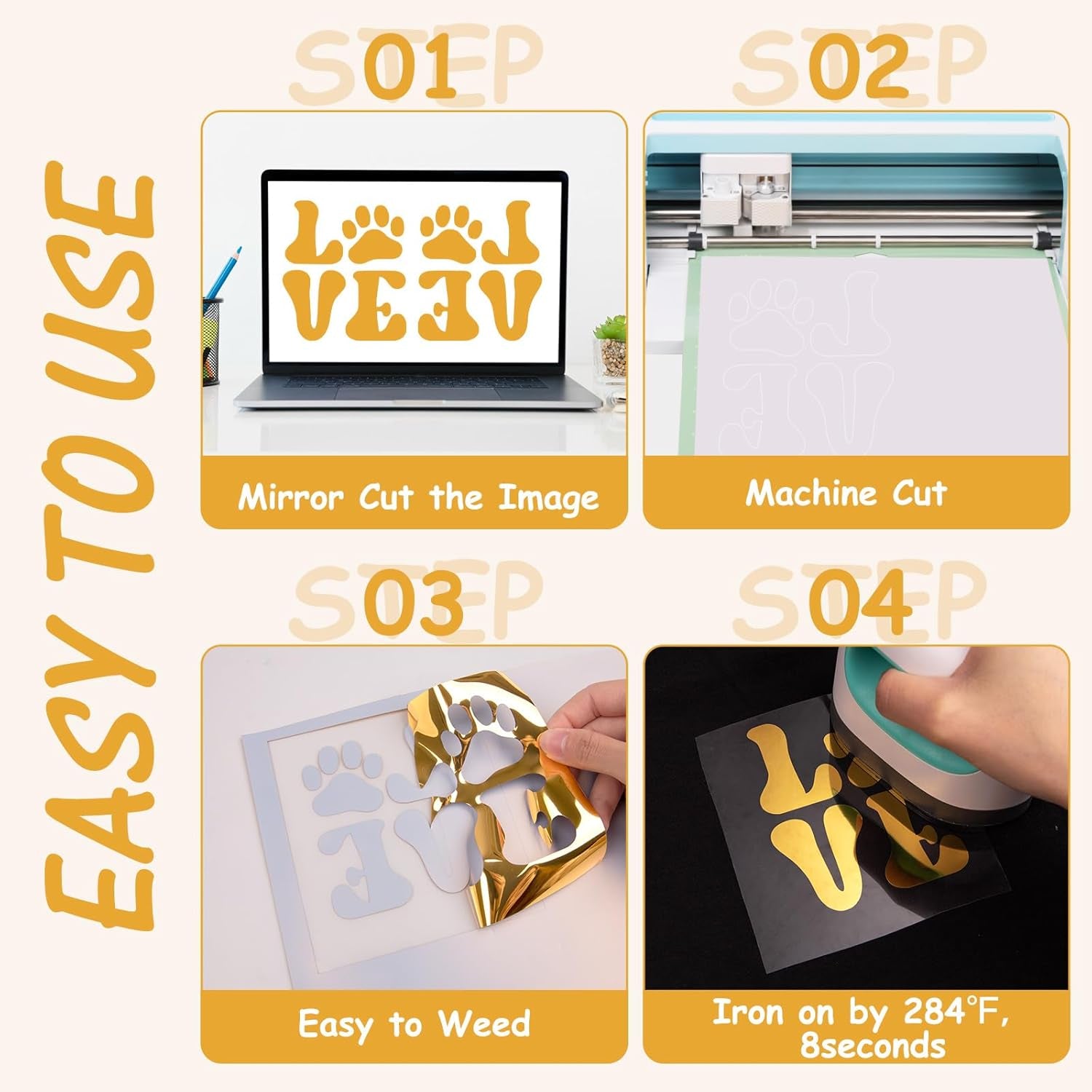 Gold Metallic Chrome HTV Heat Transfer Vinyl, Soft Foil Gold Iron on Vinyl for Halloween T-Shirts Easy to Cut & Weed DIY Heat Press Design,12" X 6Ft