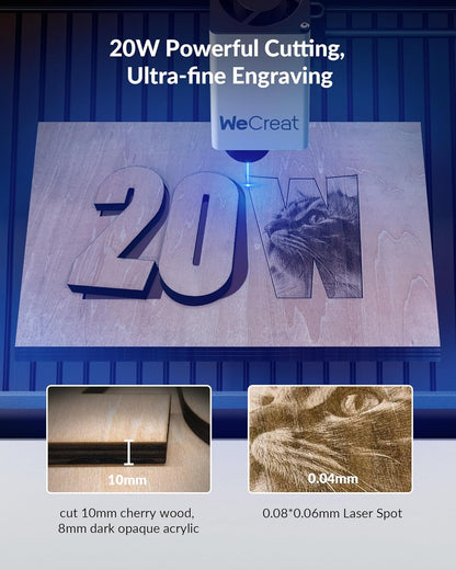 Vision 20W Desktop Laser Engraver, Auto-Lifting for 5.5" Material, Smart Camera for Easiest Positioning, 600Mm/S Speed, Laser Engraving Machine for Tumblers Wood Acrylic DIY Craft Gifts Making