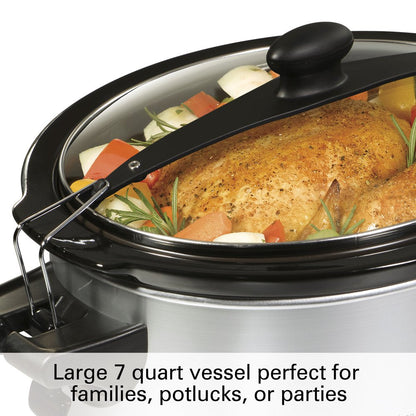 Stay or Go Programmable Slow Cooker with Party Dipper, 7 Quart Capacity, Removable Crock, Stainless Steel, 33477