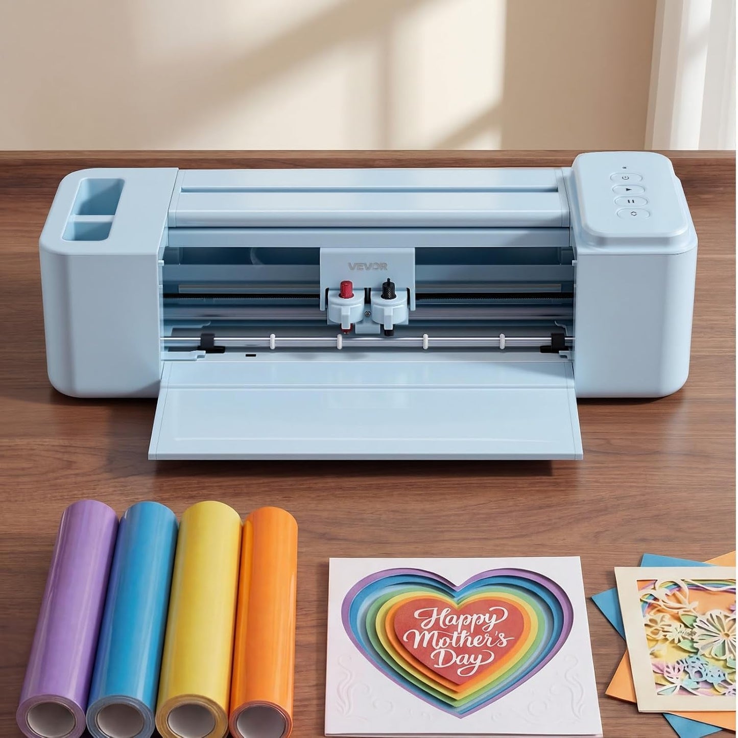 VEVOR Vinyl Cutting Machine, 12 In, Button-Controlled Vinyl Cutter, 5000+ Built-In Design Resources, Compatible with Mac, Windows, Android and Ios, for Creating Customized Crafts Cards, Home Decor