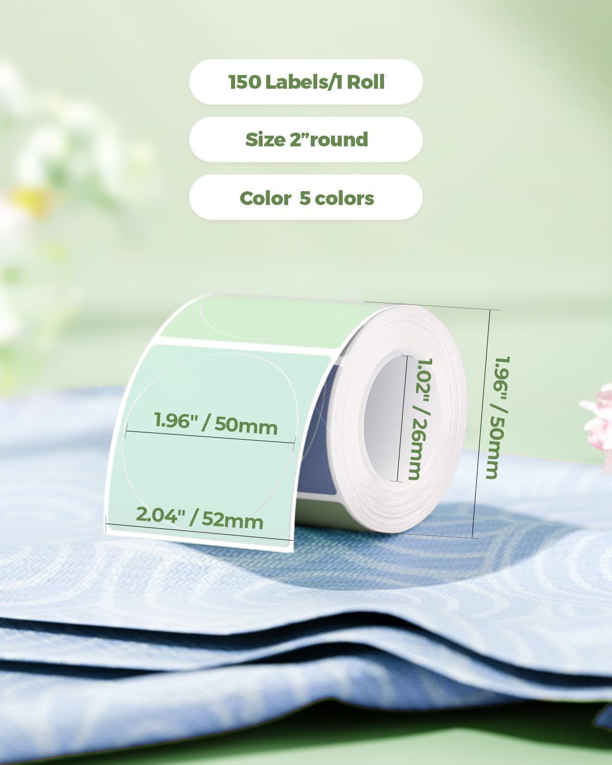 MUNBYN 2 Inch Circle Thermal Labels, Multicolor Thermal Label Stickers for Custom Logo, Candle, 150 Sheets/1 Roll