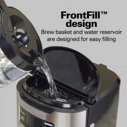 Front Fill Coffee Maker, 14 Cups, Glass, Stainless Steel and Black, 46392