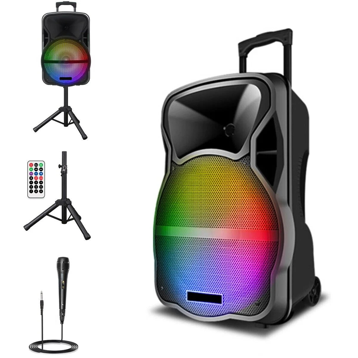 3000W Portable Bluetooth Speaker with Stand 12" Subwoofer Sound Party PA System Mic LED 16LBS