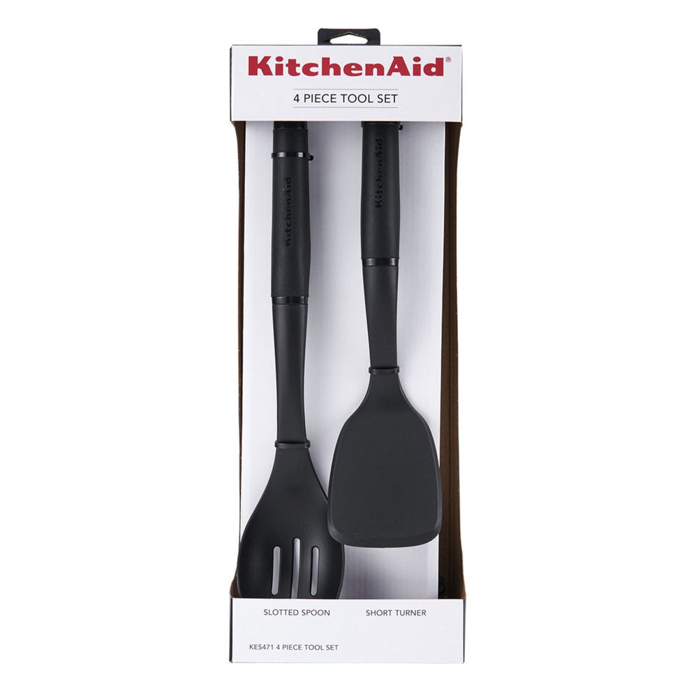 4-Piece Plastic Kitchen Utensil Set Includes Spoon, Turner, Pasta Fork, and Spatula