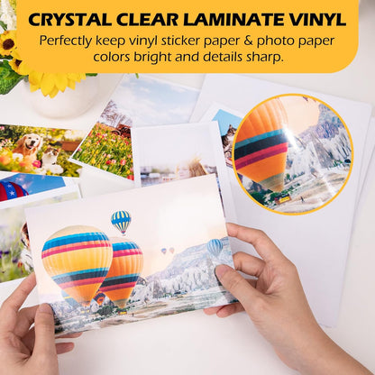 Glossy Laminating Sheets Clear Laminate Sheets for Inkjet Printable Vinyl Sticker Paper Transfer Paper 8.26" X 11.69" A4 56Pcs Clear Contact Paper for Scrap-Booking Photo Paper