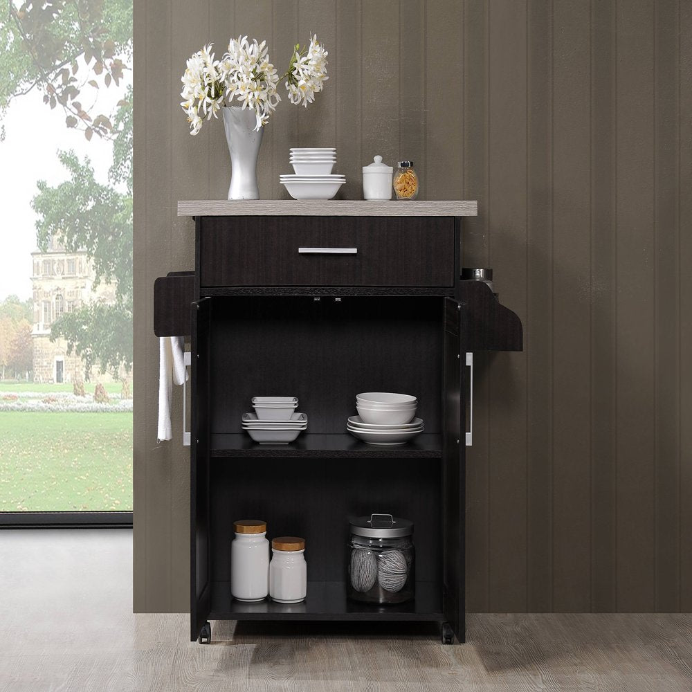 Kitchen Cart with Spice Rack plus Towel Holder, Chocolate-Grey