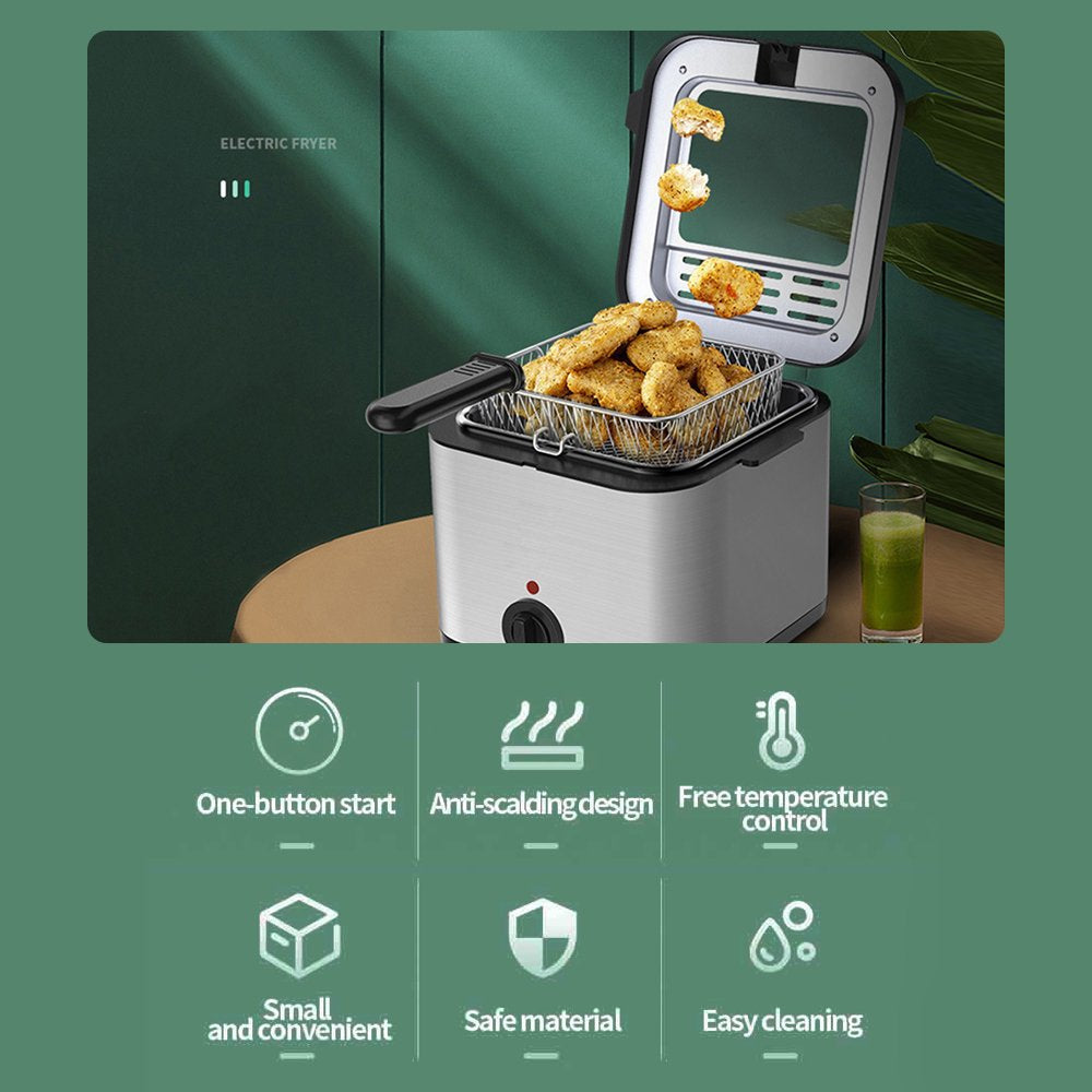 Electric Deep Fryer Multiple Function Stainless Steel Electric Fryer Kebab French Fries Machine 1000W 2.5L