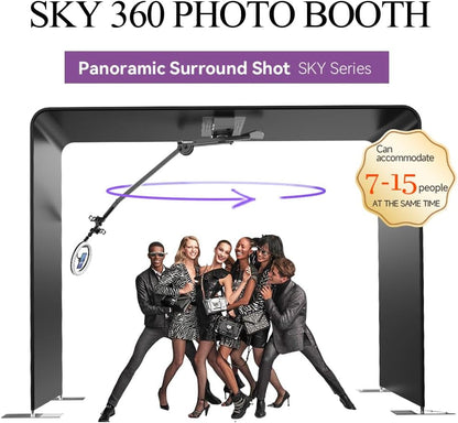 MWE Sky Overhead 360 Photo Booth for Big Parties with Software APP Remote Control Rotating 360-Degree Full Body Spin with Ring Light and Stand for up to 15 People (Booth+Arm)