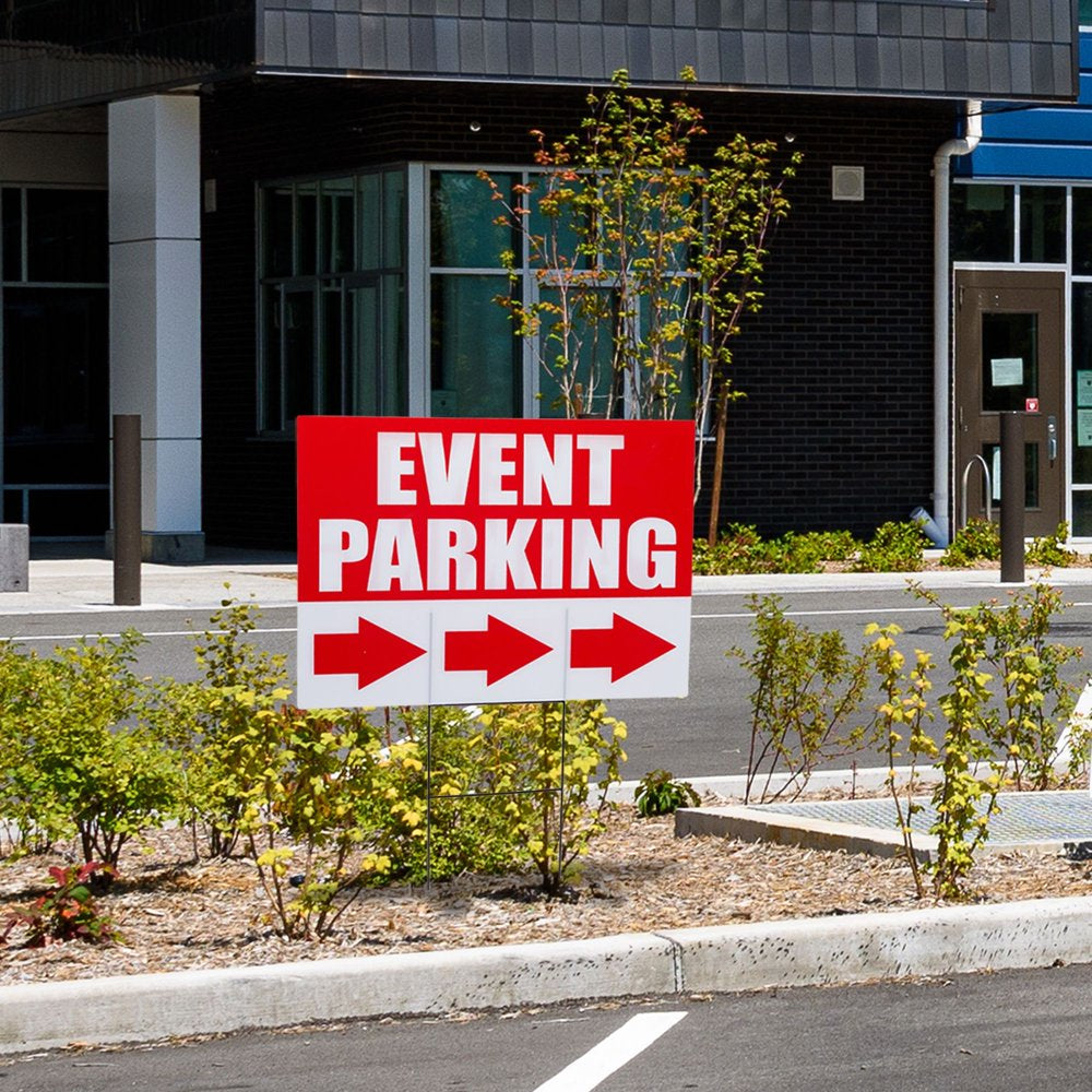 6 Pack Outdoor Event Parking Signs with Arrows, 12 X 17 Inch Double Sided Corrugated Plastic Yard Signage with Stakes in 3 Designs, Event Parking, Directional Signage