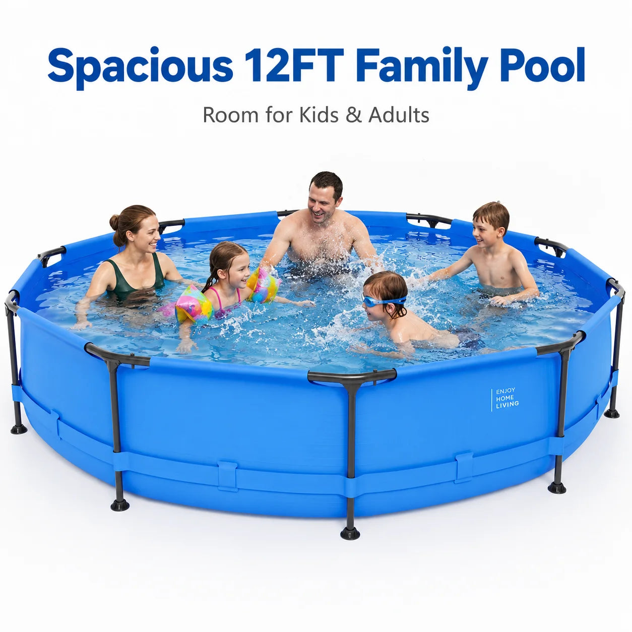 above Ground Swimming Pools, Large round Frame Outdoor Pool W/Sturdy Iron Support for Backyard, Patio & Garden, Easy Setup Family Pool for Kids and Adults Summer Water Fun