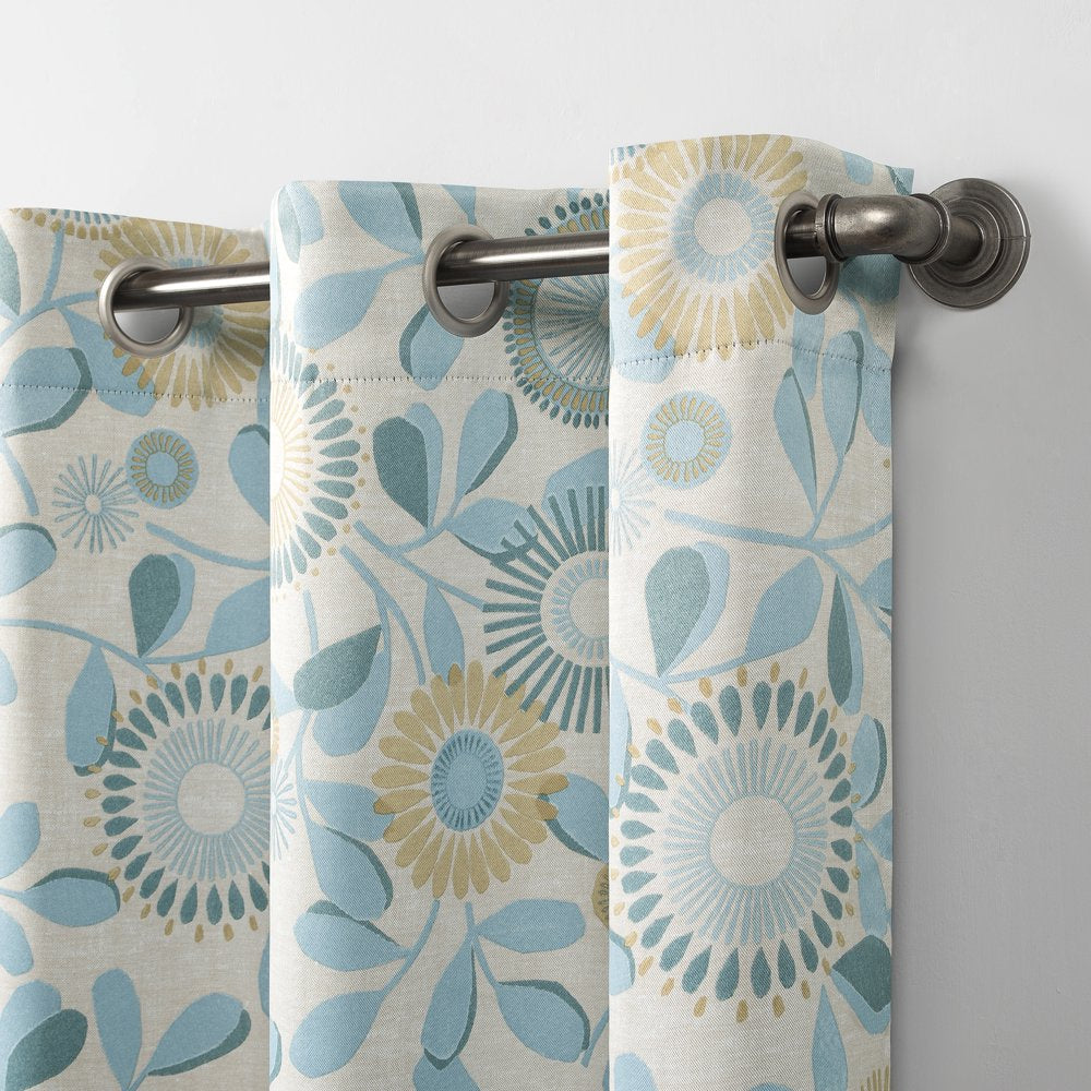 Blackout Print Blackout Grommet Curtain Panel, 40X95", Aqua Print