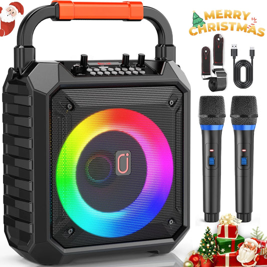 Portable Speaker, 20W Stereo Sound New Party Speaker with Microphone and Colorful Lights, 12H Playing Time Bluetooth Speaker for Home Outdoor and Travel