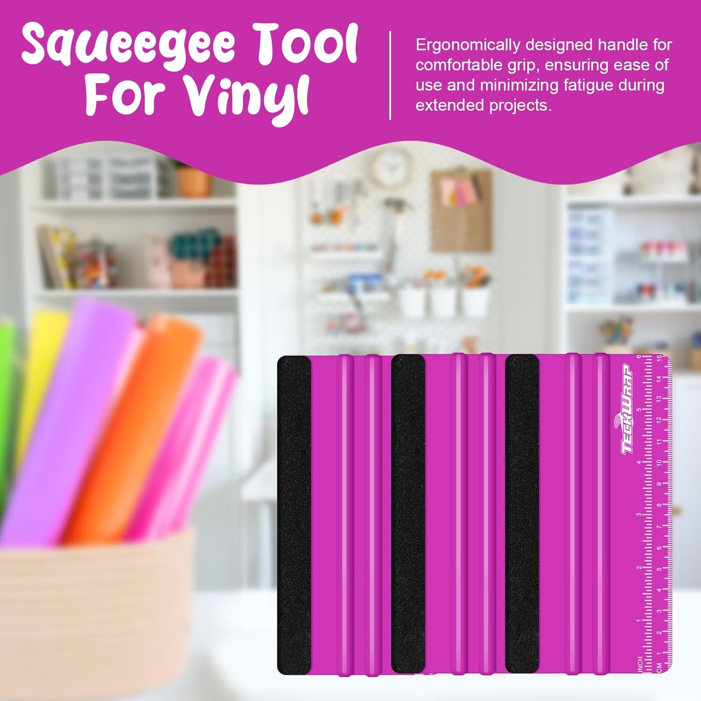 Professional Squeegee Tool for Vinyl Decals, Inkjet Vinyl Sticker Paper,And Wallpaper - 6"X2.9", Scratch-Free Application (Pitaya)