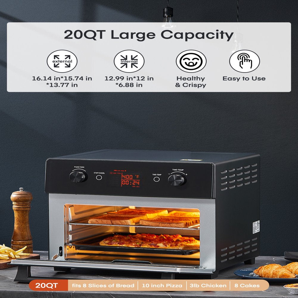 Air Fryer Toaster Oven Combo, 20QT Smart Convection Ovens Countertop, 7 Cooking Functions for Roast, Bake, Broil, Air Fry, Free Accessories Included, 1800W