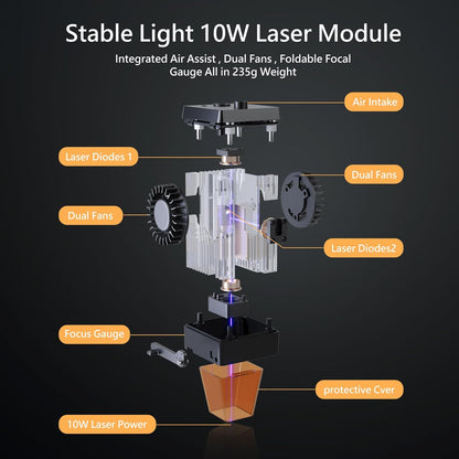 10W Output Laser Engraver, Ortur Laser Master 2 S2 LU2-10A Class 4 Efficient Laser Engraving Machine Fit, High Precision Laser Cutter, 0.05 X 0.1Mm Compressed Spot Laser Engraver for Wood and Metal