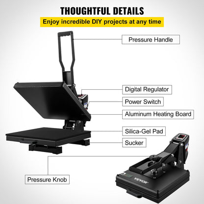 brand 15" X 15" Heat Press Machine Clamshell Printer Transfer for DIY T-Shirt