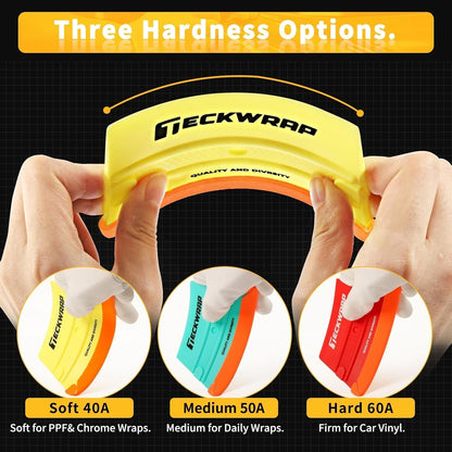 Felt Squeegee for Vinyl Wrap, Pro Car Wrap Tool Kit with 3 Hardness Levels (Soft/Medium/Hard), Trapezoid Shape, Premium Felt Edge (Yellow 40A / Green 50A / Red 60A)