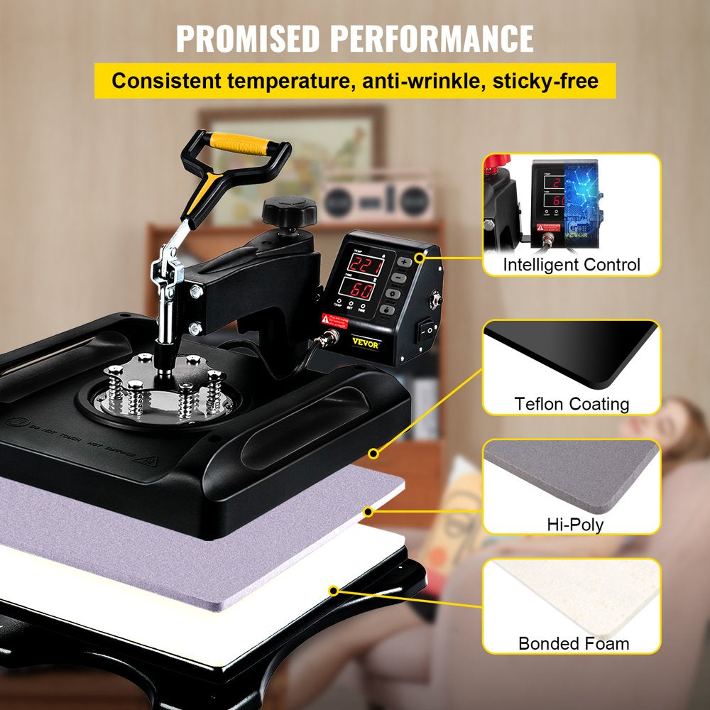 brand 5 in 1 Upgrade Heat Press Machine 12 X 15 Inch with FCC&CE Quality-Safety Certification Heat Press 800W Combo Multifunctional Sublimation 360° Rotation Heat Press Shirt Printing Machine