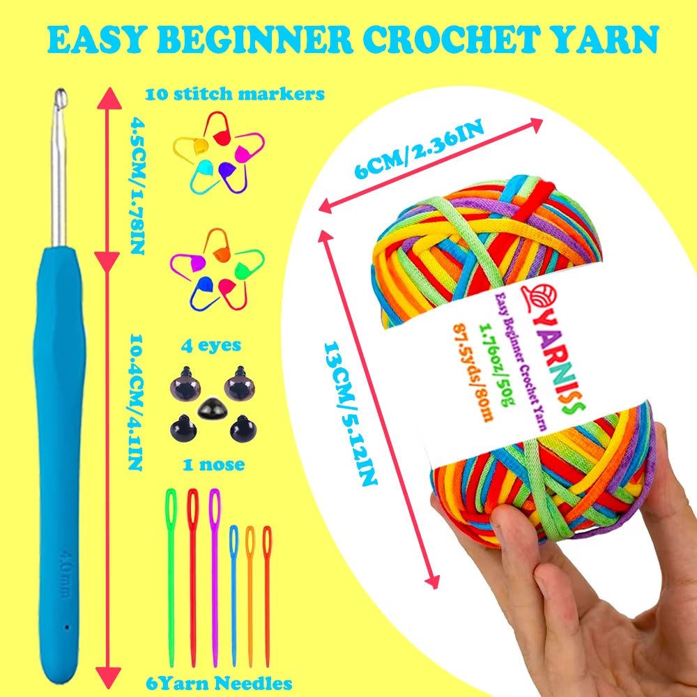 Yarniss 5 Pack Beginners Crochet Yarn,Crochet & Knitting Yarn for Beginners with Easy-To-See Stitches,Multicolor Cotton Nylon Yarn for Crochet