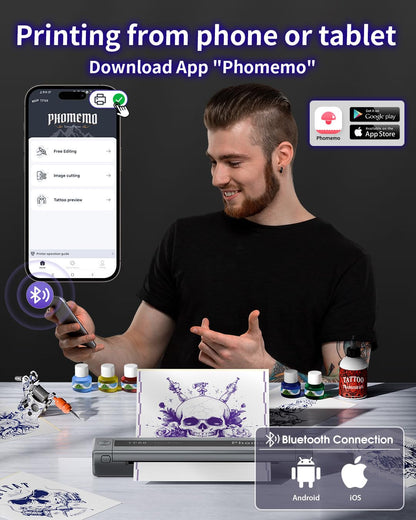 Phomemo TP88 Tattoo Transfer Stencil Printer- Thermal Tattoo Printer with 10Pcs Transfer Paper, Bluetooth Tattoo Machine for Tattoo Artists, Compatible with Smartphone & PC