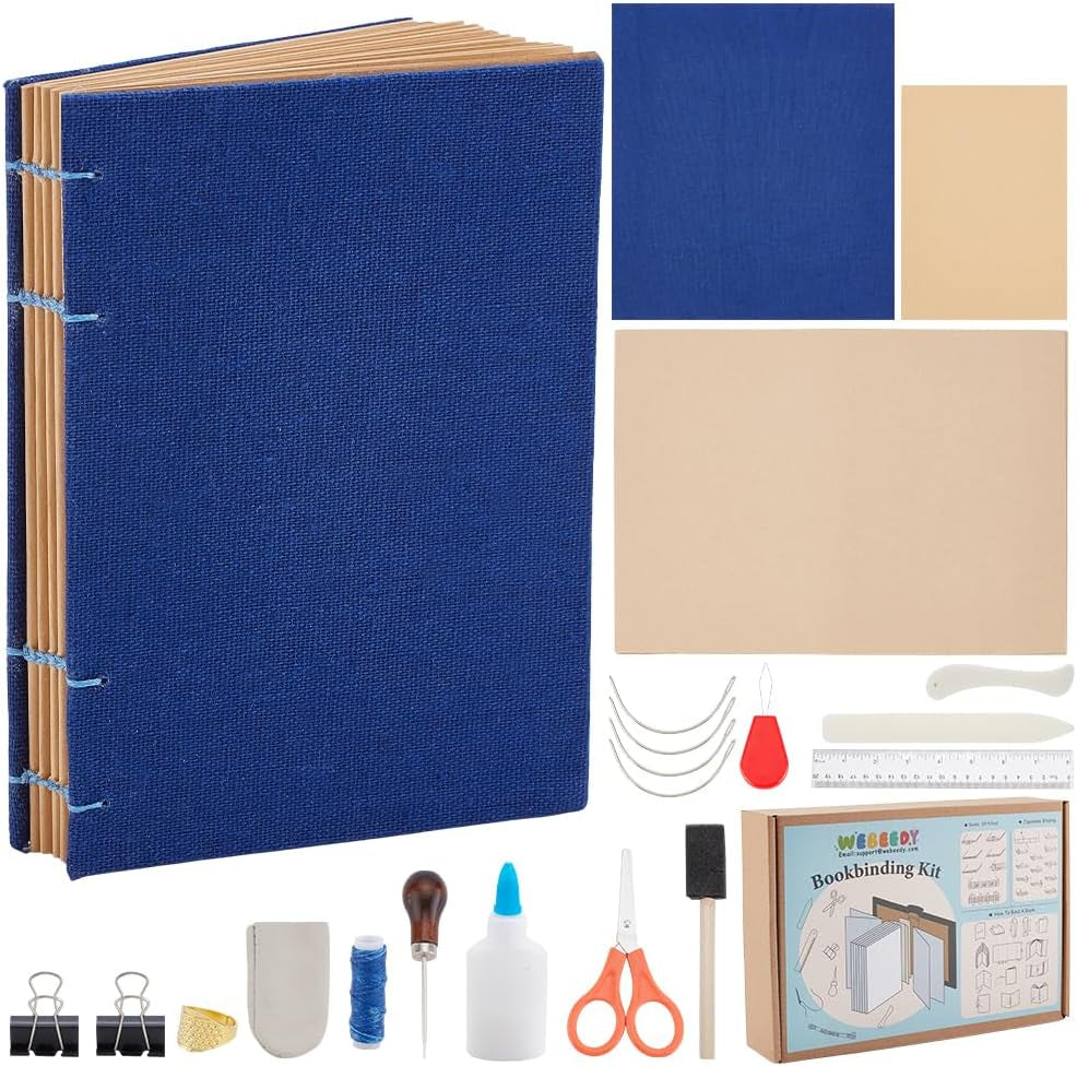 WEBEEDY DIY Coptic Stitch Bookbinding Kit Bookbinding Supplies Set for DIY Bookbinding Crafts and Sewing,61 Pcs Hardcover Journal Craft Kit for Beginners Birthday Gifts,4X6"/10X15Cm(A6)