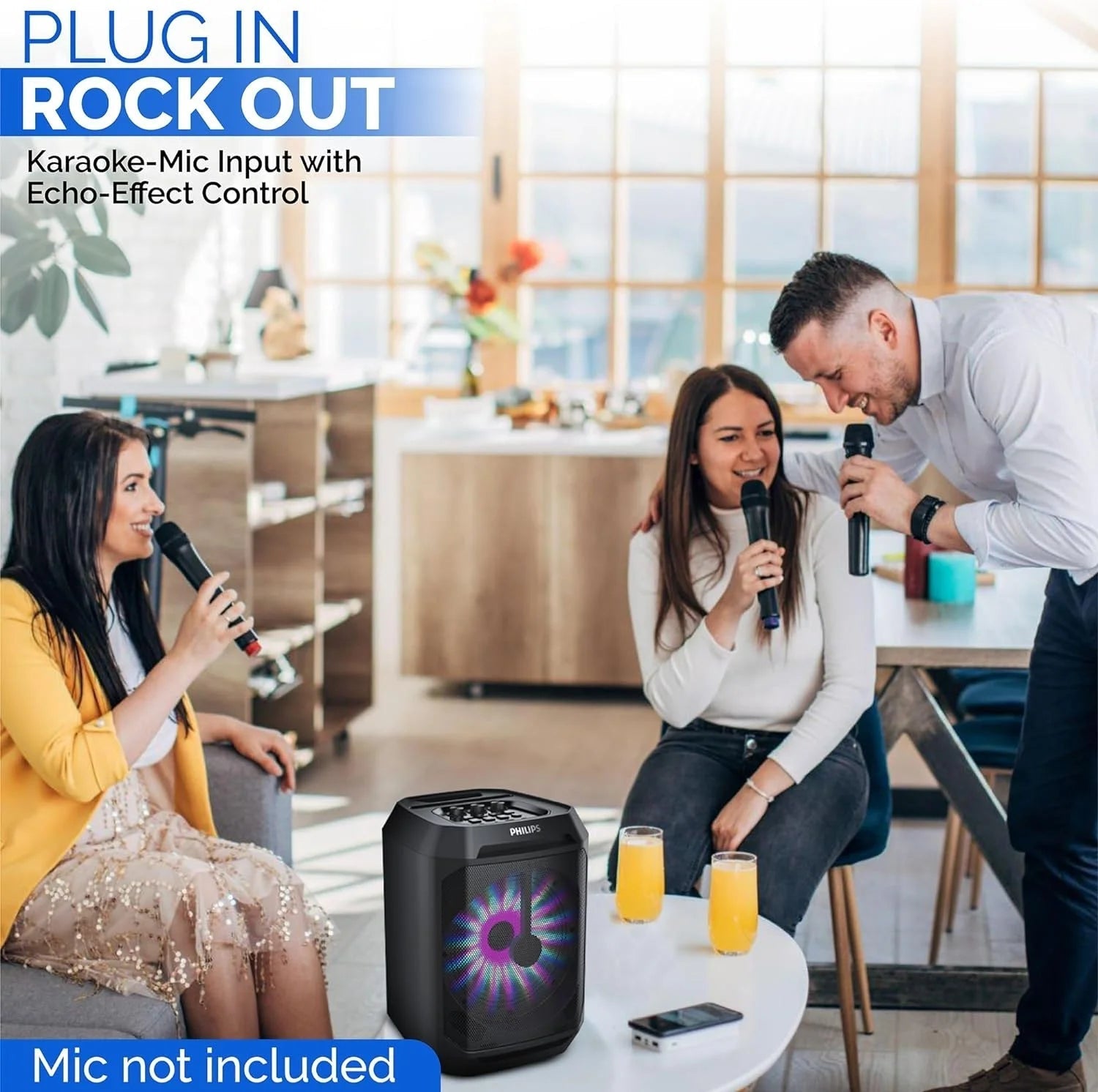 Portable Bluetooth Party Speaker with 8-Inch Woofer and Dynamic Bass Boost, 30W, 7Hrs Play Time, USB-C, Black
