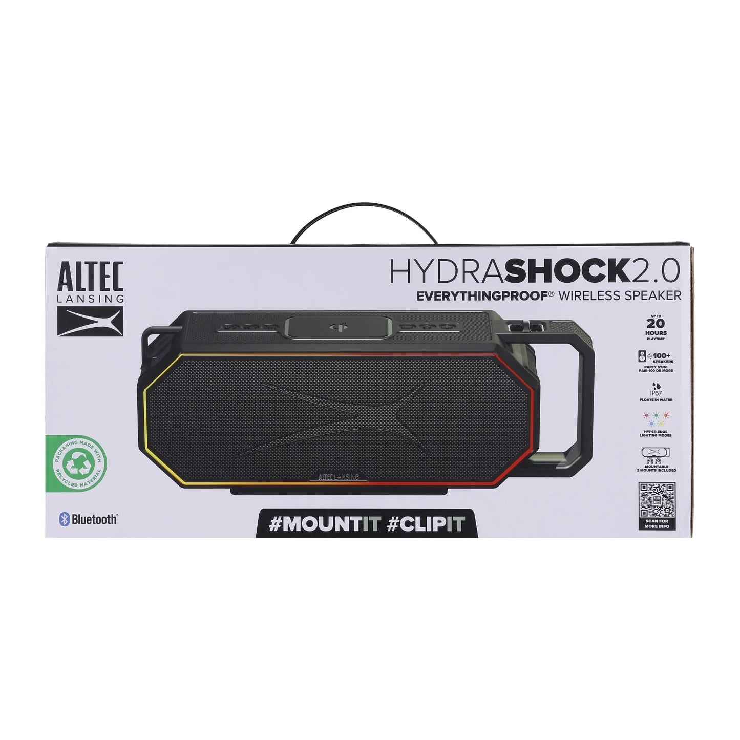 Hydrashock 2.0 Everythingproof™ Bluetooth Speaker, 20H Playtime, Hyperedge LED, Qi Wireless Charging, IP67 Waterproof, Party Sync, USB-C Fast Charge