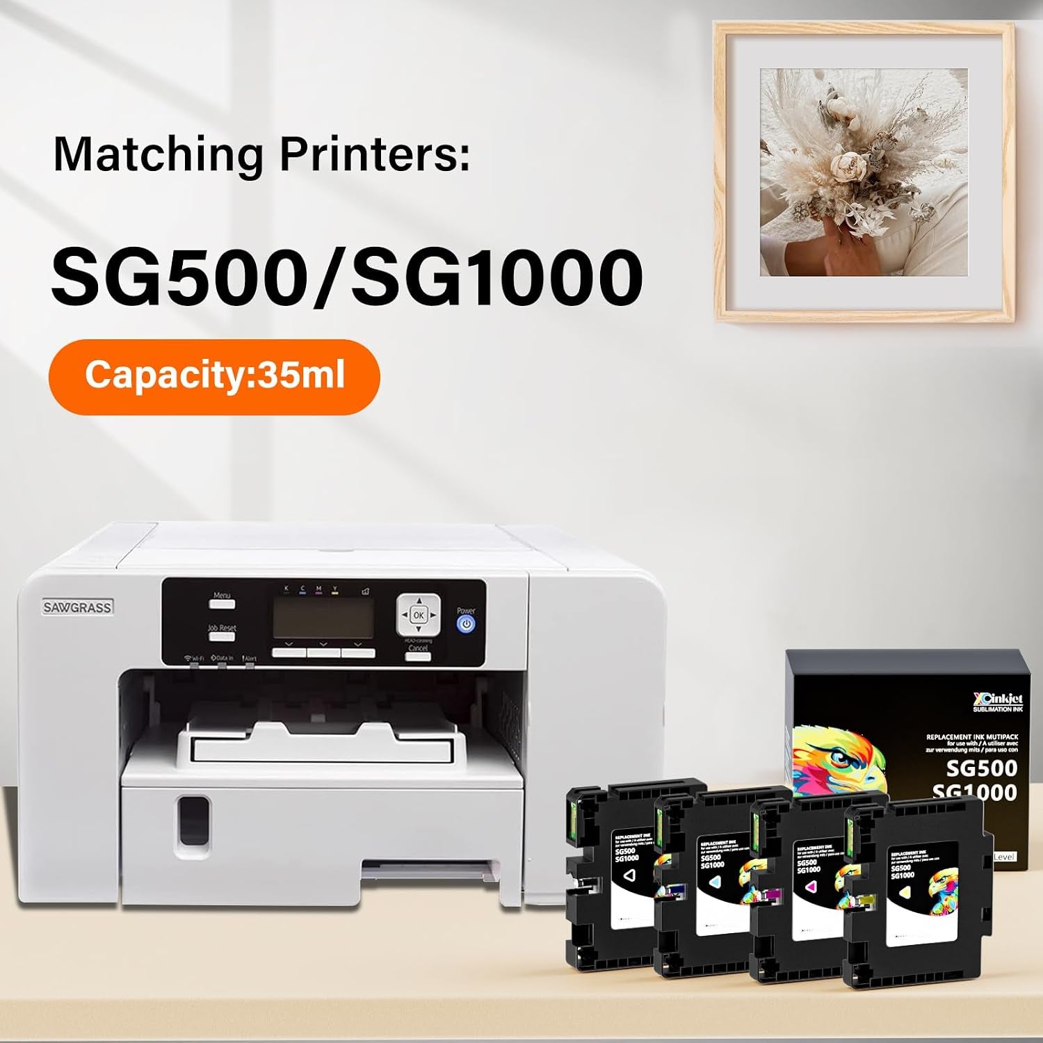 3.9.0 SG500 SG1000 Sublimation Ink Cartridges Replacement for Sawgrass SG500 and SG1000 Printers, Compatible with Firmware Version 3.09 or Earlier (BK, C, M, Y, 4PK)