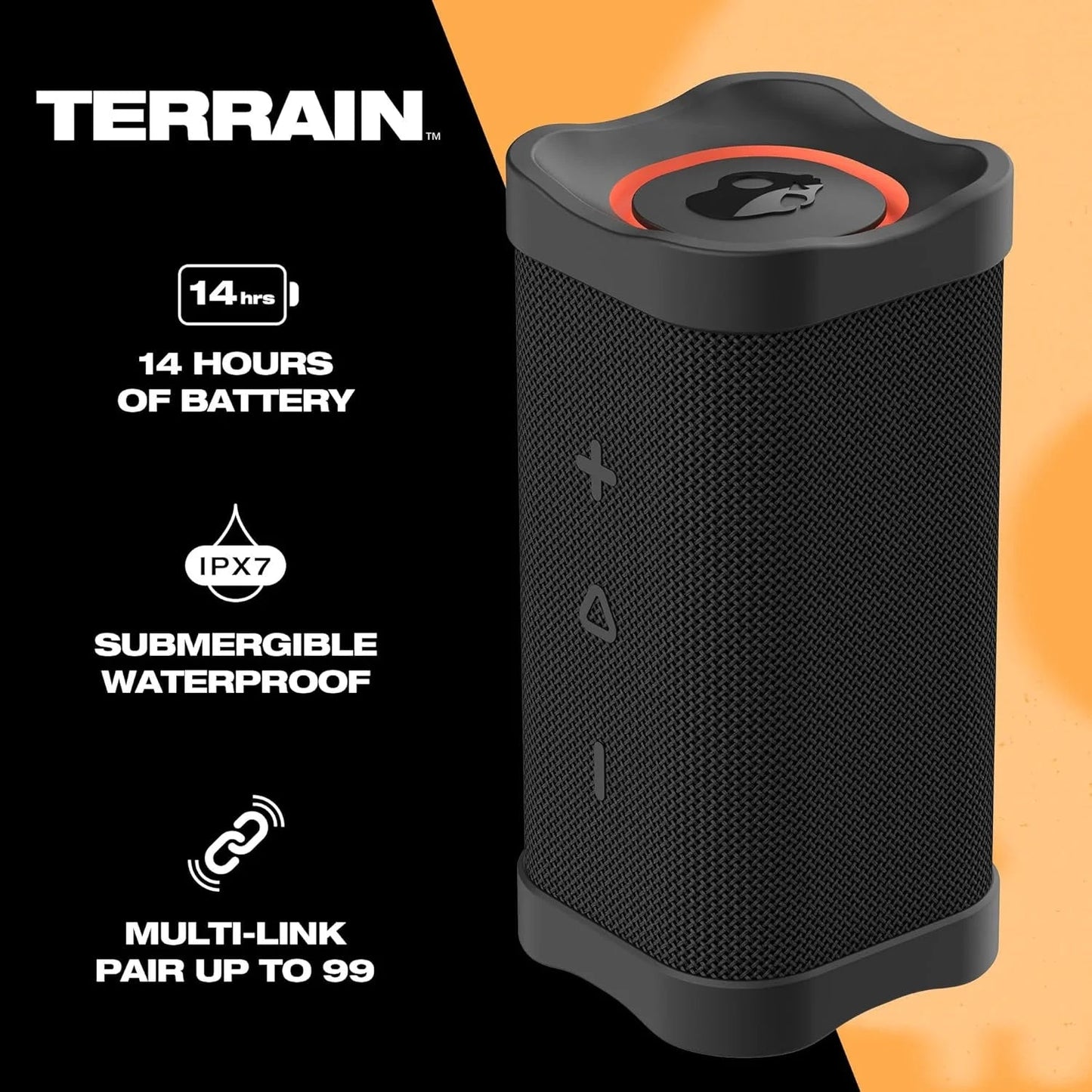 Terrain XT Medium Compact Wireless Speaker, IPX7 Waterproof, 14 Hour Battery