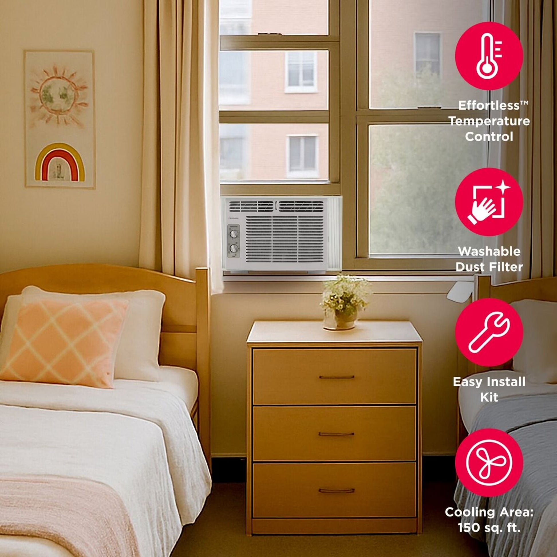 5,000 BTU Window Air Conditioner for Small Rooms, Dial Controls, Quiet Efficient Cooling, Easy Installation