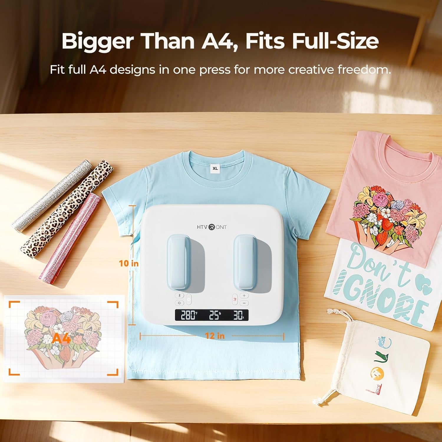 HTVRONT Heat Press Machine for T Shirts - Portable 12X10 Heat Press with Pressure Display, Heats up Fast & Evenly H10 Heat Press Machines for HTV, Sublimation, Heat Transfer Projects