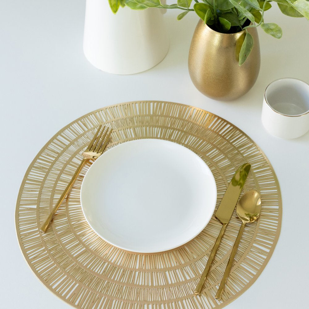 Zayne Pressed Vinyl round Table Placemat Gold 15.8" RD (1 Piece)