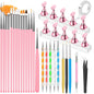 Nail Art Tools Set, Nail Stand for Press on Holder for Painting Nails, Nail Art Brushes, Liner Brushes, Nail Dotting Tool, Must Haves Design Tools Supplies Kit for Nail Tech & Beginners (Pink)
