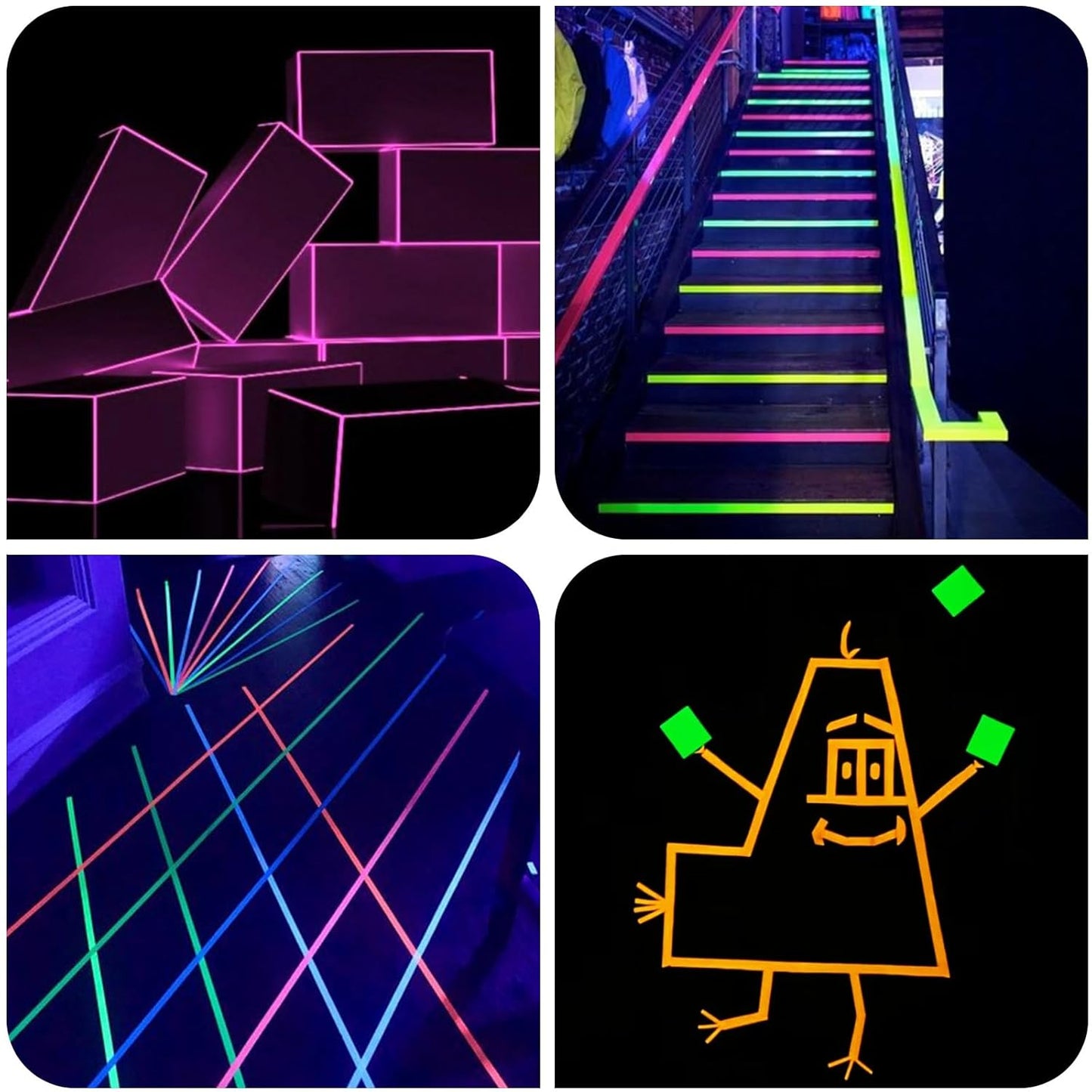 Glow in the Dark Tape - 6 Colors UV Blacklight Reactive Neon Tape, Fluorescent UV Black Light Glow in the Dark Tape for UV Party 1 Inch X 30Ft X 6 Rolls