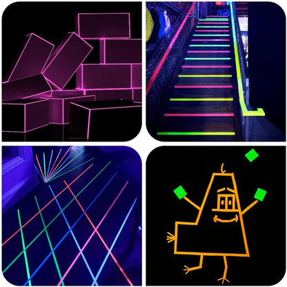 Glow in the Dark Tape - 6 Colors UV Blacklight Reactive Neon Tape, Fluorescent UV Black Light Glow in the Dark Tape for UV Party 1 Inch X 30Ft X 6 Rolls