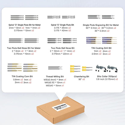 26Pcs 1/8" Essential Milling Bit Set - Standard，1/8" /3.175Mm Shank Bits Set for CNC Cutter Milling Carving, Woodworking Detail Carving Trimming V Groove Engraving Slotting Mortise
