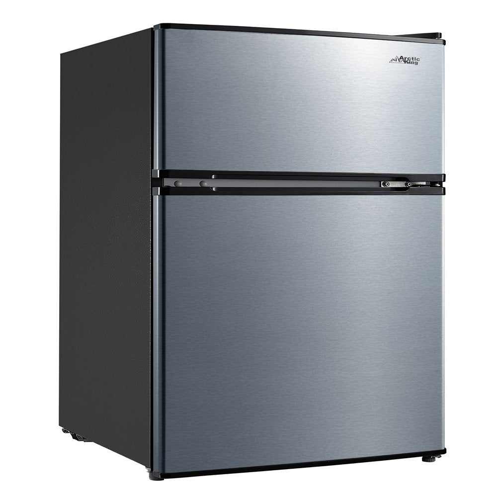 3.2 Cu Ft Two Door Compact Refrigerator with Freezer, Black Stainless Steel Look