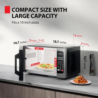 0.9 Cu Ft Microwave Oven, 6 Auto Menus, Mute Function, Child Lock, 900W, Stainless Steel