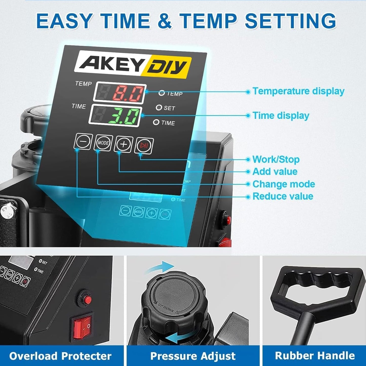 Heat Press Machine for Tshirts, 5 in 1 Heat Transfer Machine, 12" X 15" Heat Printing Press for Sublimation Combo with 360 Degree Rotation Swing Away for T-Shirt Hat Cap Mug Plate, Blue Black