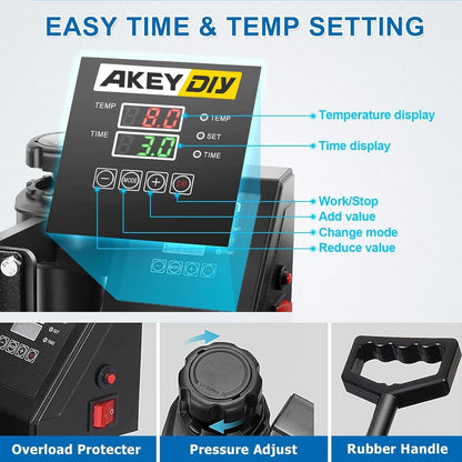 Heat Press Machine for Tshirts, 5 in 1 Heat Transfer Machine, 12" X 15" Heat Printing Press for Sublimation Combo with 360 Degree Rotation Swing Away for T-Shirt Hat Cap Mug Plate, Blue Black