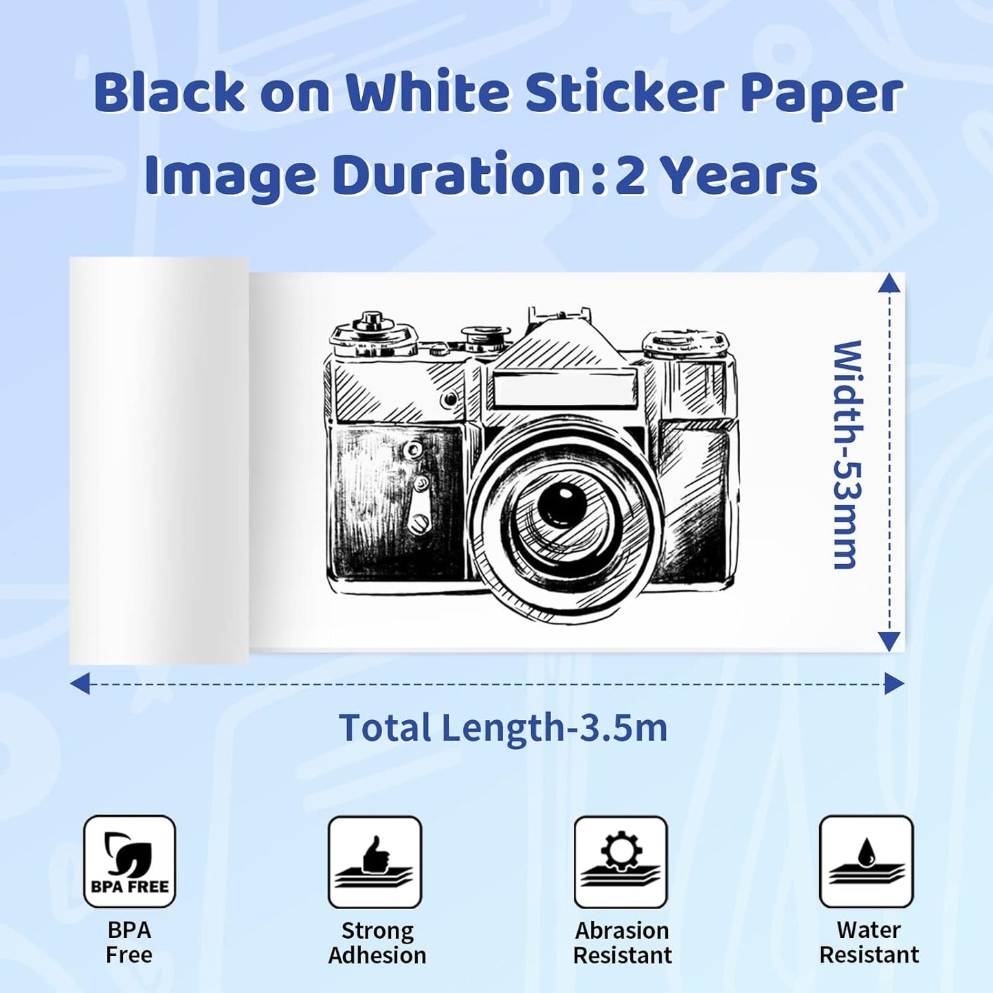 Phomemo Sticker Paper- for T02/T02Pro/Q02E/M02X/Y02C/Q02 Mini Printer, White Thermal Sticker for Study Notes, Photo, DIY, Stickers, Image Time 2 Years, Black on White Sticky Paper, 50Mm X3.5M, 3 Rolls