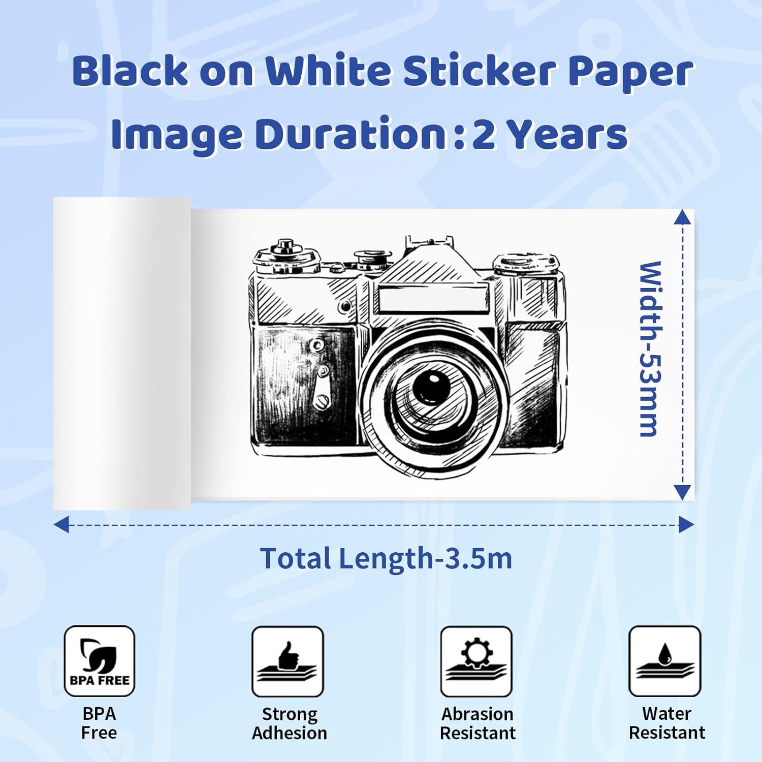 Phomemo Sticker Paper- for T02/T02Pro/Q02E/M02X/Y02C/Q02 Mini Printer, White Thermal Sticker for Study Notes, Photo, DIY, Stickers, Image Time 2 Years, Black on White Sticky Paper, 50Mm X3.5M, 3 Rolls
