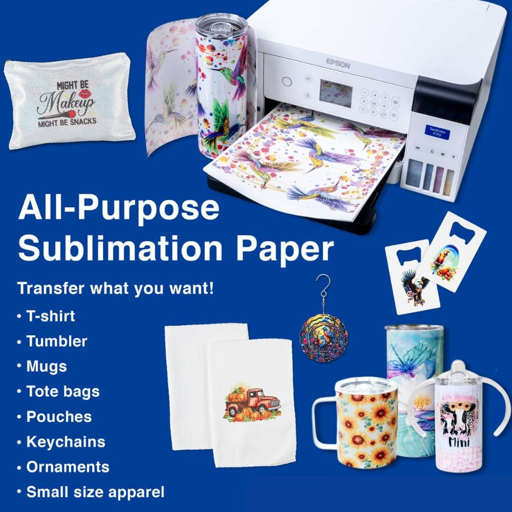 Makerflo Sublimation Paper 8.5 X 11 Inch 100 Sheets, Heat Transfer Sublimation Paper for Tumblers T-Shirts Phone Case Mugs, Printable Stickers Gifting Christmas DIY Enthusiast