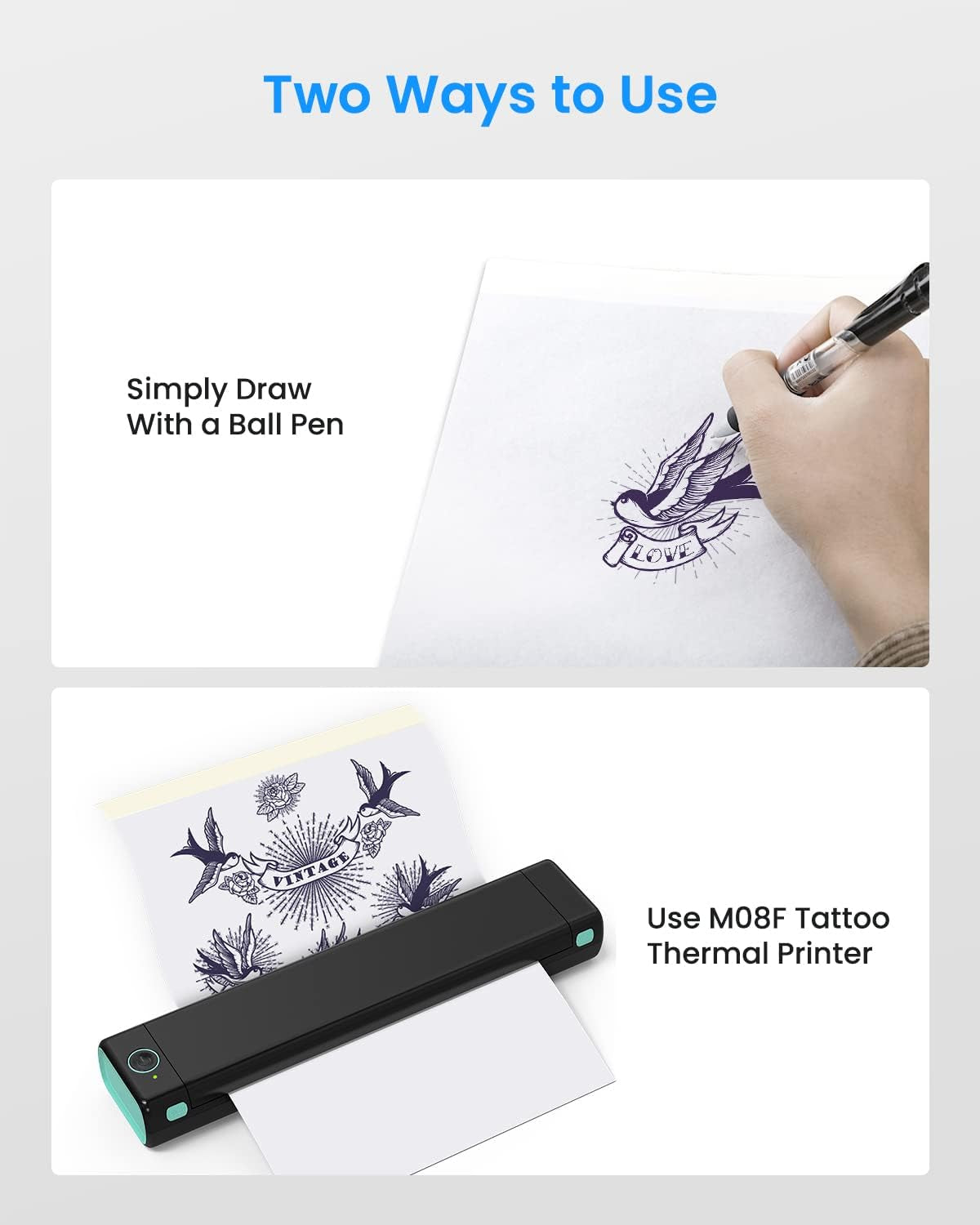 Phomemo Tattoo Transfer Paper - 100 Sheets A4 Size, Thermal Stencil Paper for Tattoos Transfer Kit - Personal & Commercial Use, DIY Tattooing Tracing Paper for M08F Printers & Tattoo Supplies